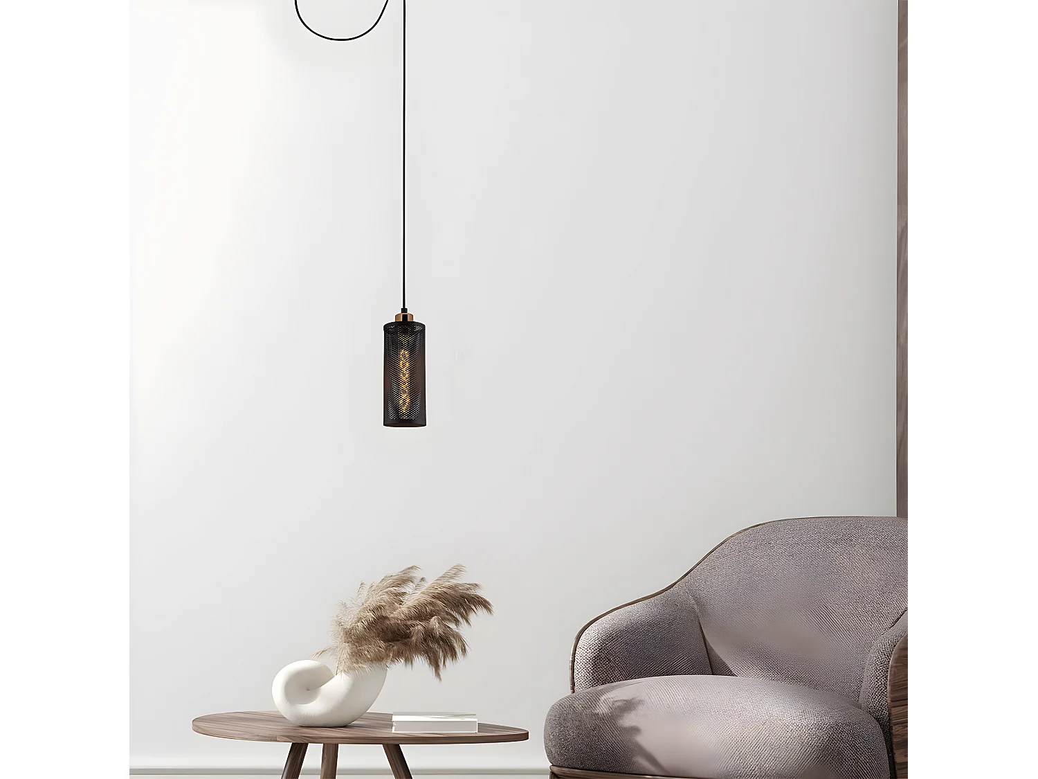 Suspension avec câble coulissant et abat-jour cylindrique noir 1xE27 ø10cm