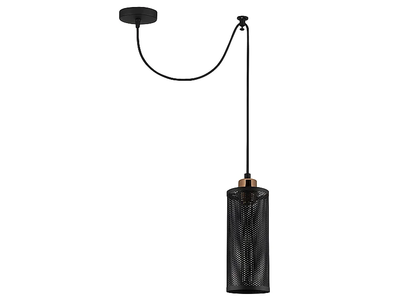 Lámpara colgante con cable desplazable y pantalla cilíndrica negro 1xE27 ø10cm