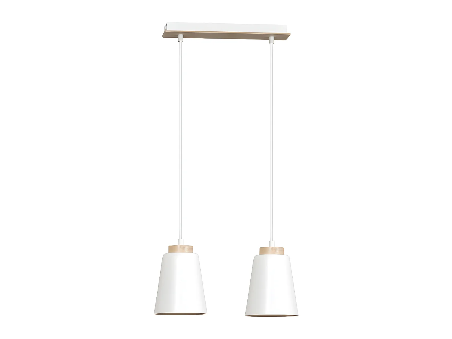 Suspension linéaire nordic Lasso avec 2 abat-jour en métal blanc et bois 2xE27