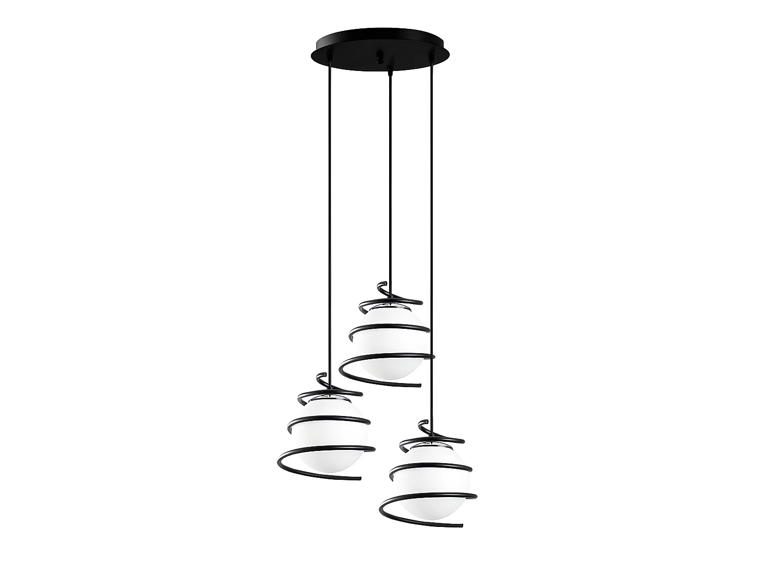 Suspension moderne Galene avec 3 spirales noires et sphères en verre 3xE27 ø40cm