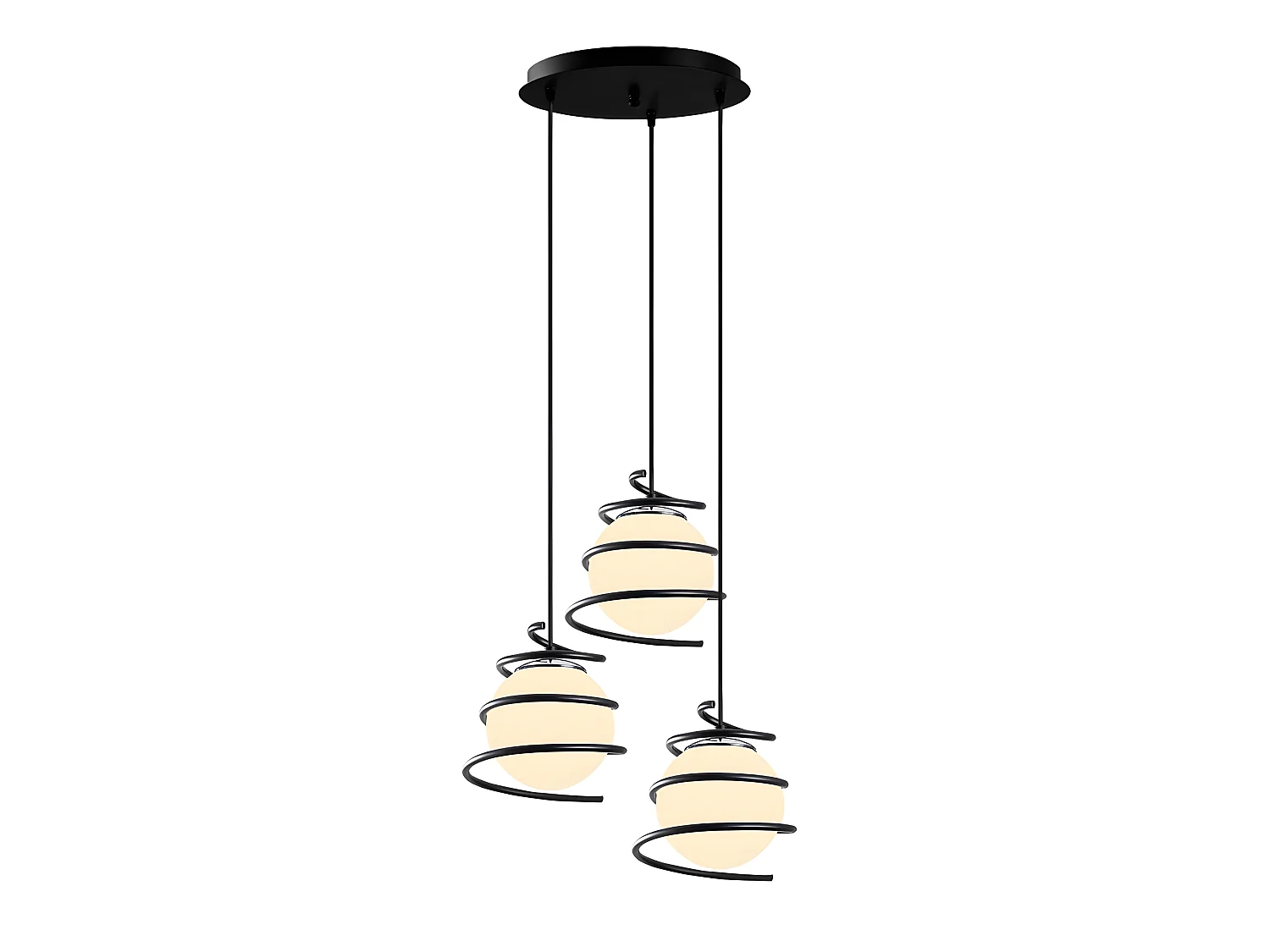 Suspension moderne Galene avec 3 spirales noires et sphères en verre 3xE27 ø40cm