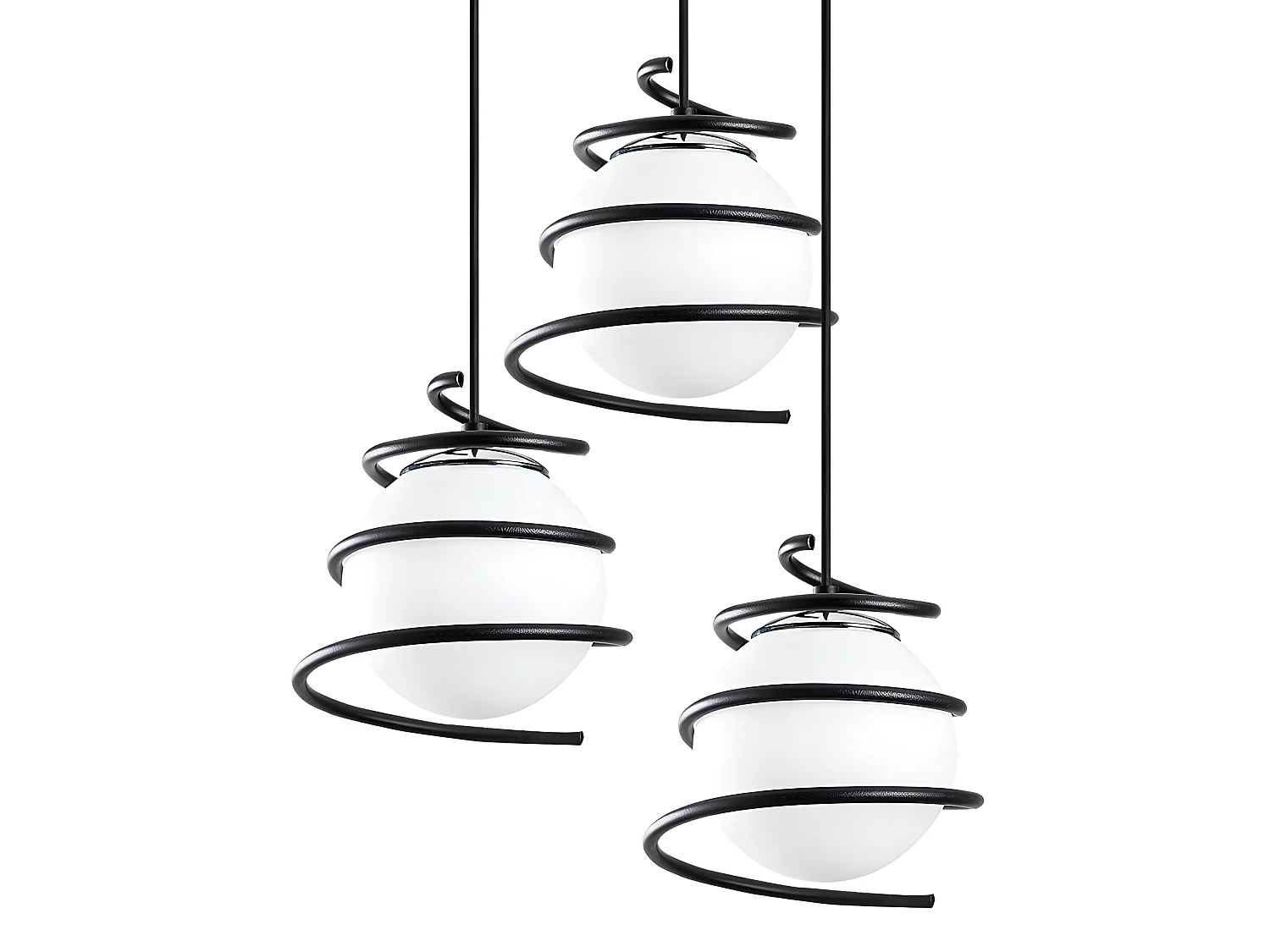 Suspension moderne Galene avec 3 spirales noires et sphères en verre 3xE27 ø40cm