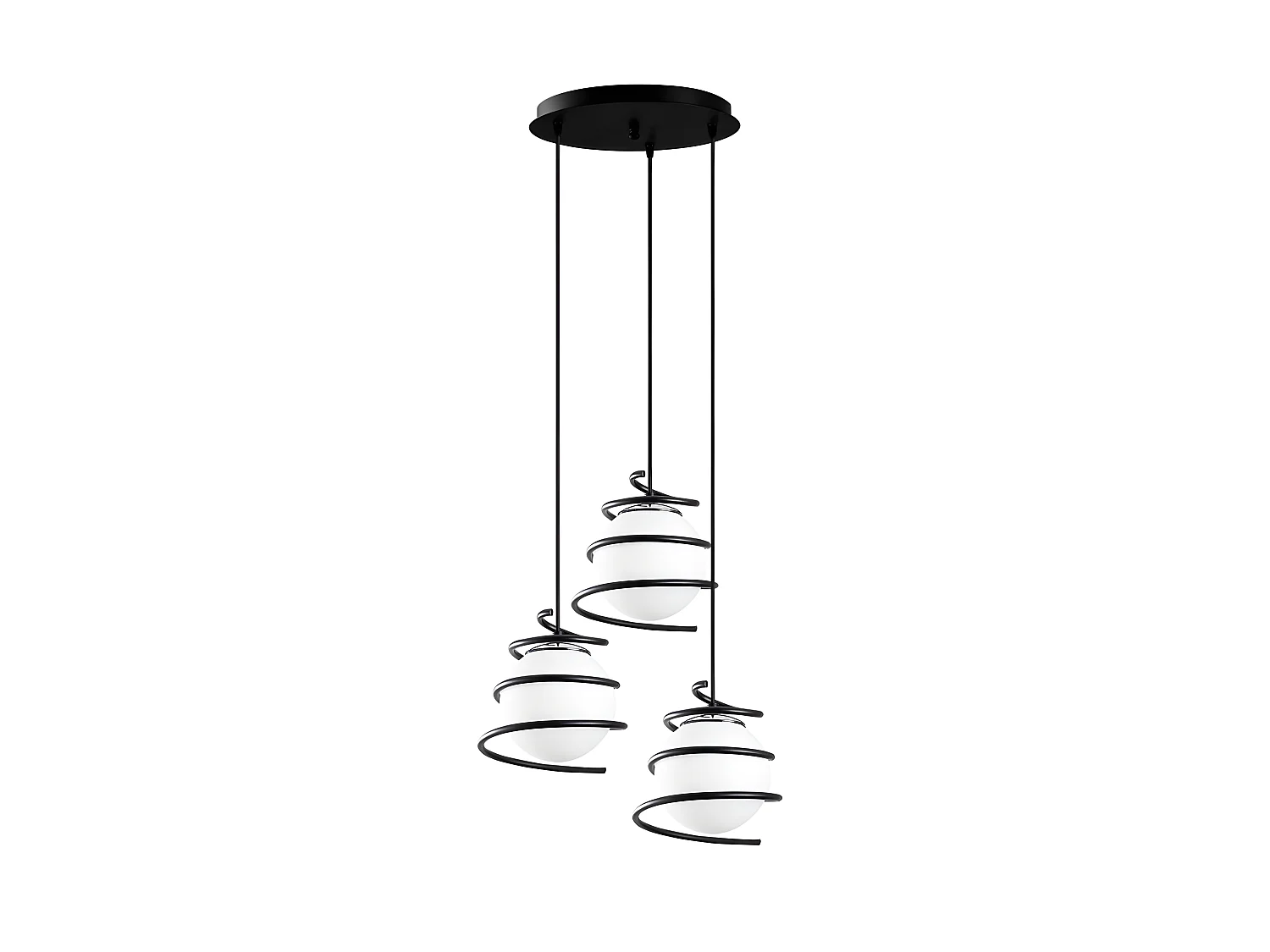 Suspension moderne Galene avec 3 spirales noires et sphères en verre 3xE27 ø40cm