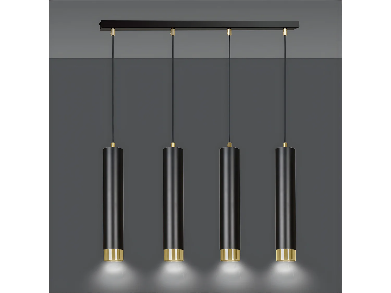 Suspension moderne Mura avec 4 abat-jour cylindriques noir et doré 4xGU10