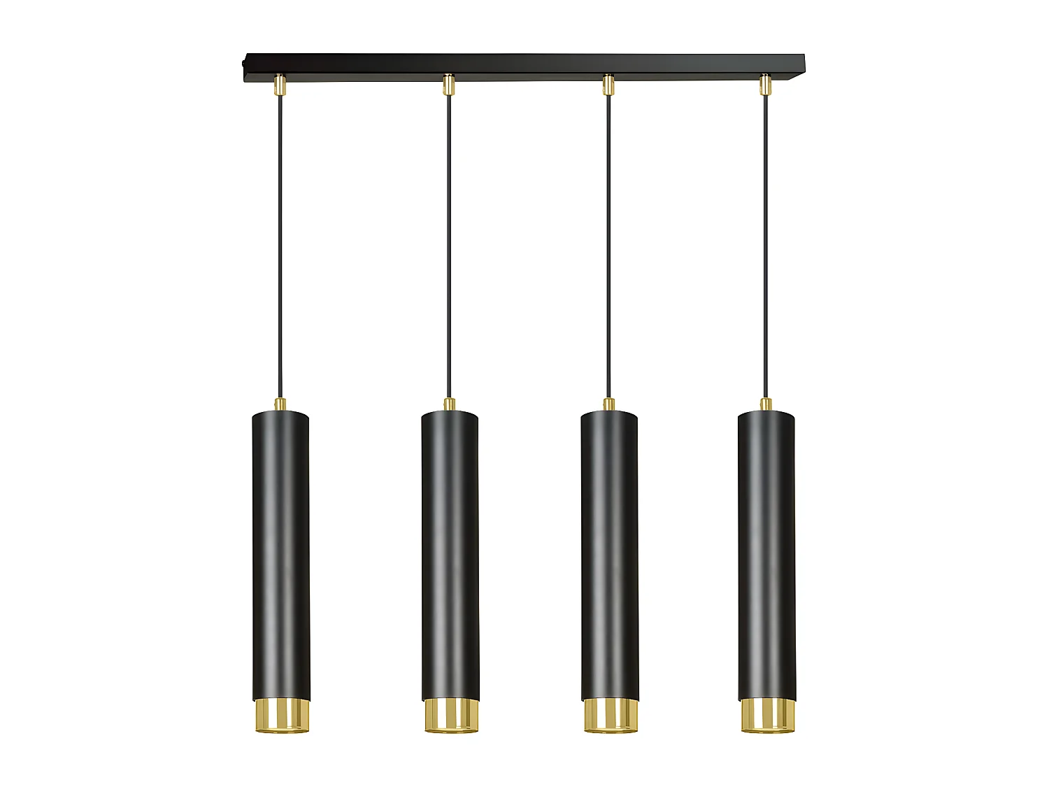 Suspension moderne Mura avec 4 abat-jour cylindriques noir et doré 4xGU10