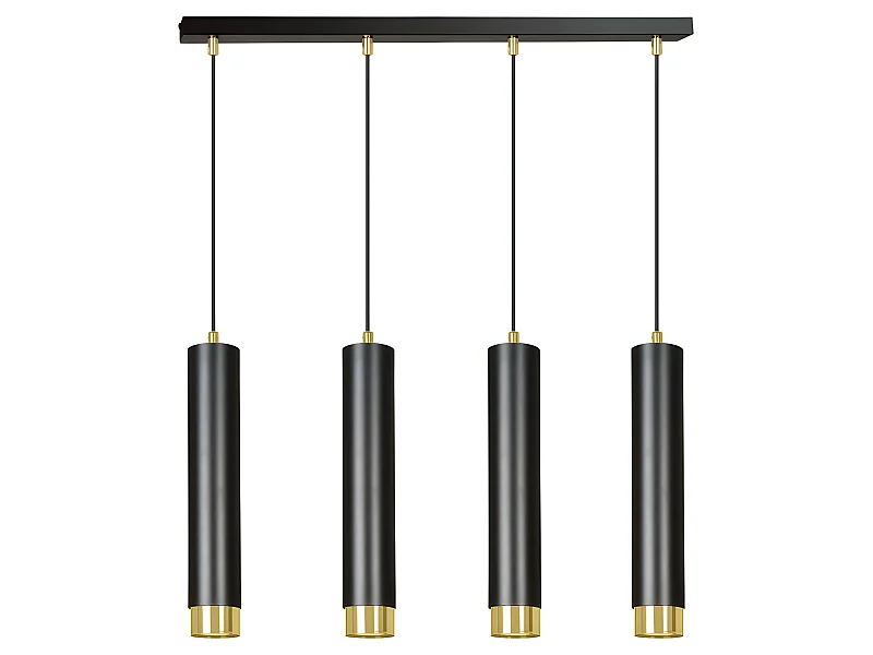 Suspension moderne Mura avec 4 abat-jour cylindriques noir et doré 4xGU10
