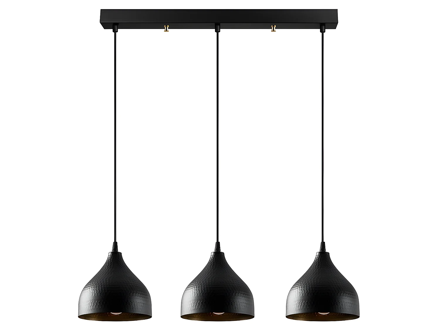 Suspension linéaire Asney avec 3 abat-jour effet relief noir 3xE27