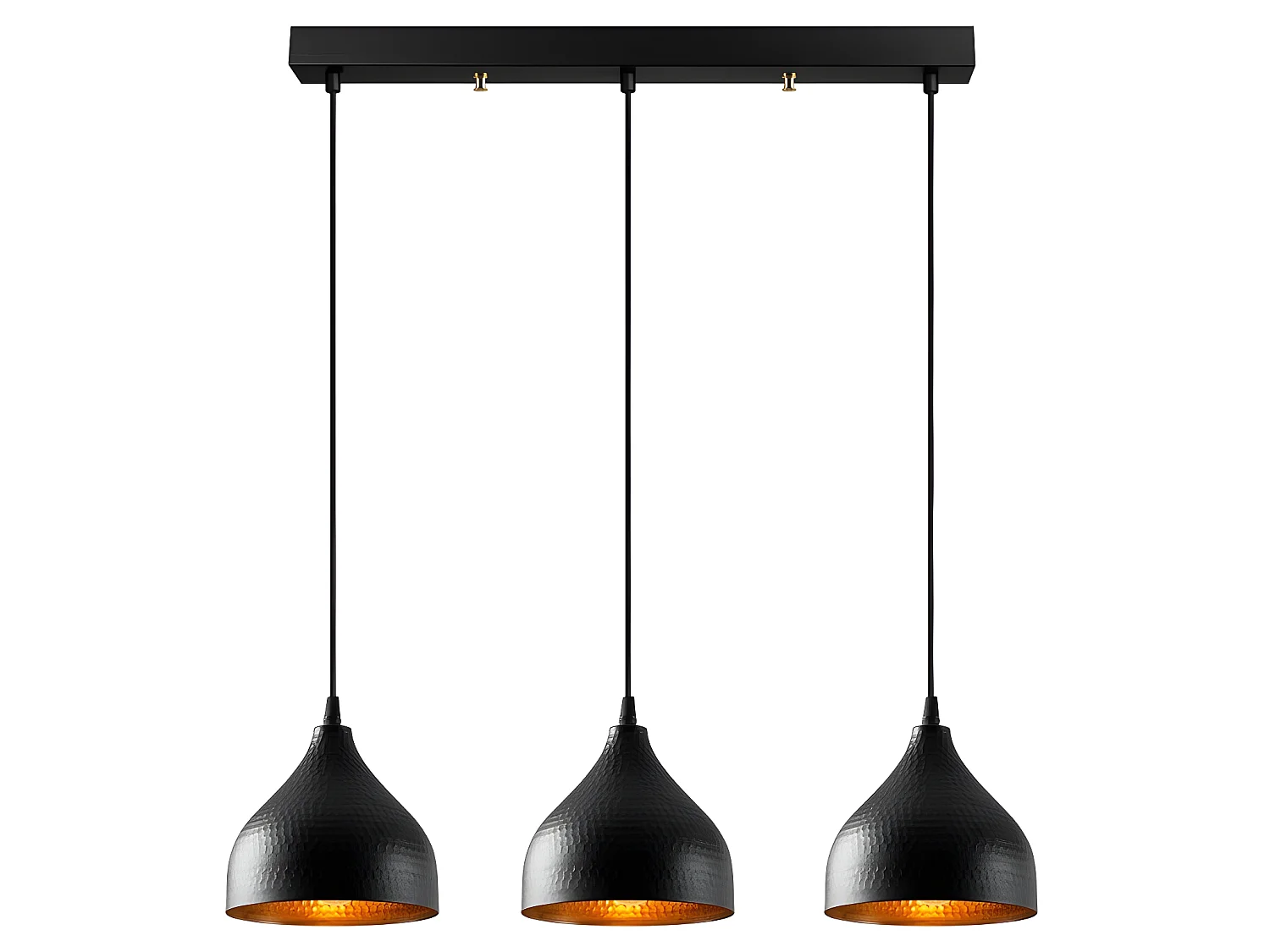 Suspension linéaire Asney avec 3 abat-jour effet relief noir 3xE27