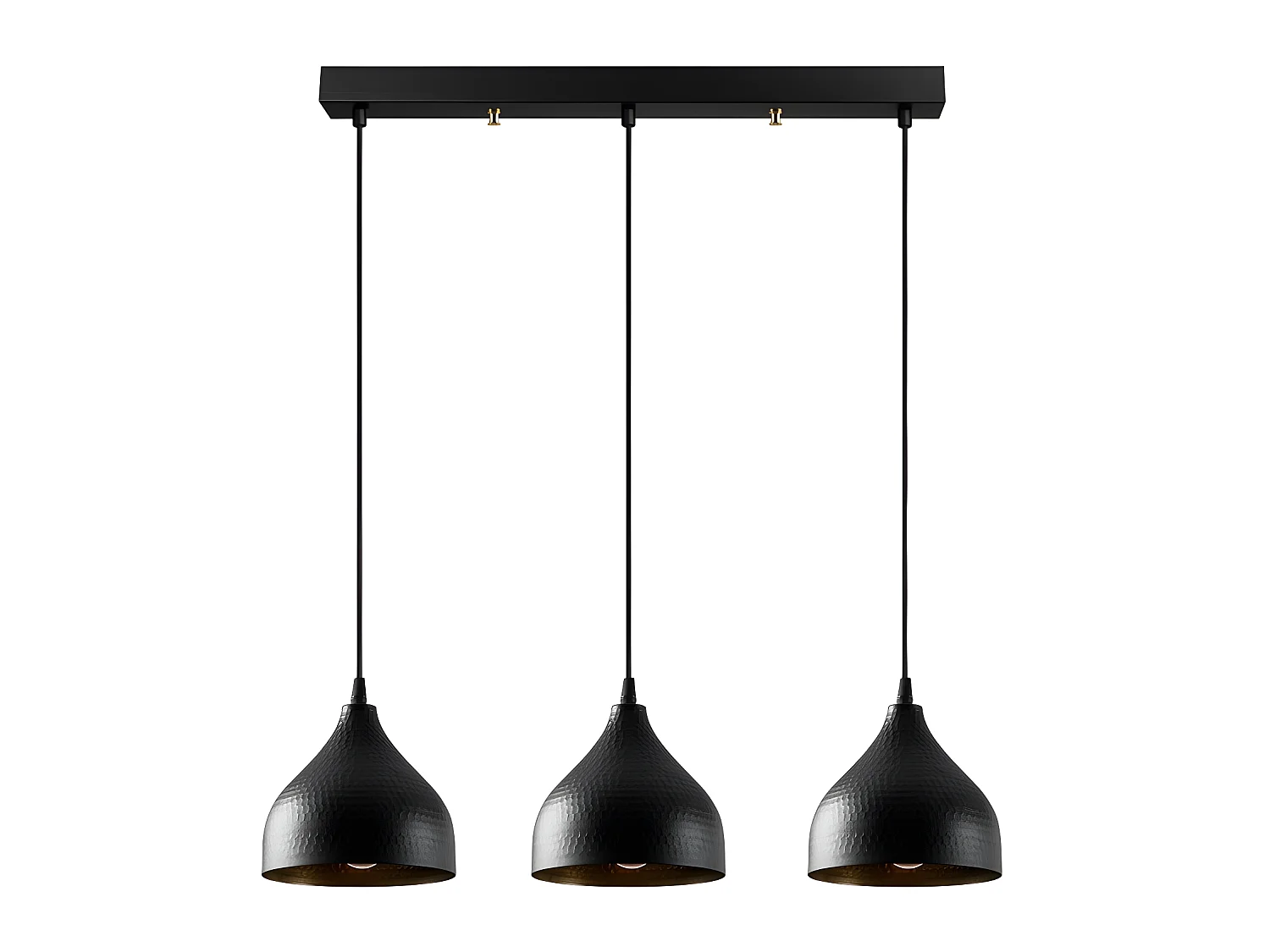 Suspension linéaire Asney avec 3 abat-jour effet relief noir 3xE27