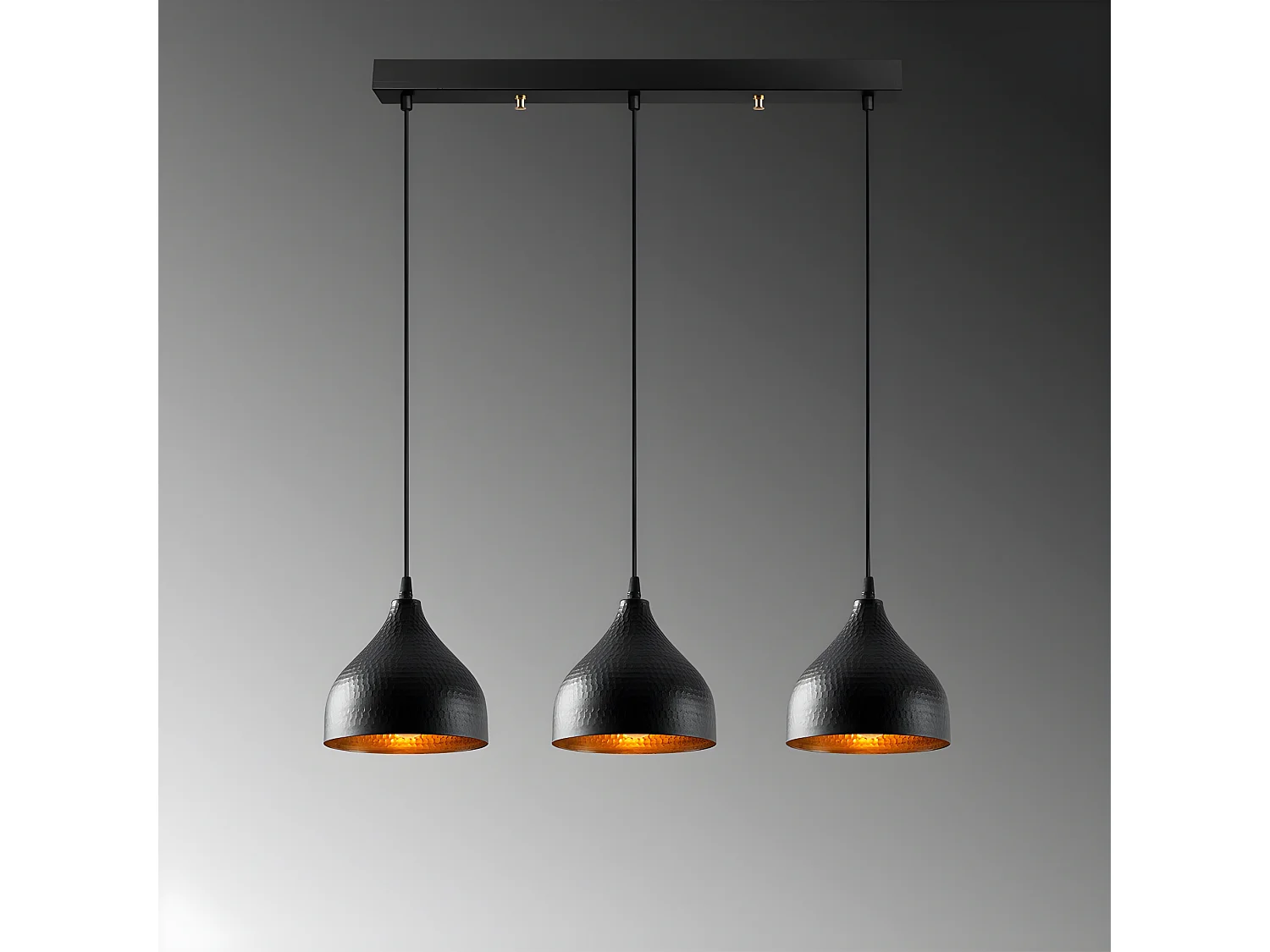 Lineaire Hanglamp Asney met 3 lampenkappen met zwart reliëfeffect 3xE27