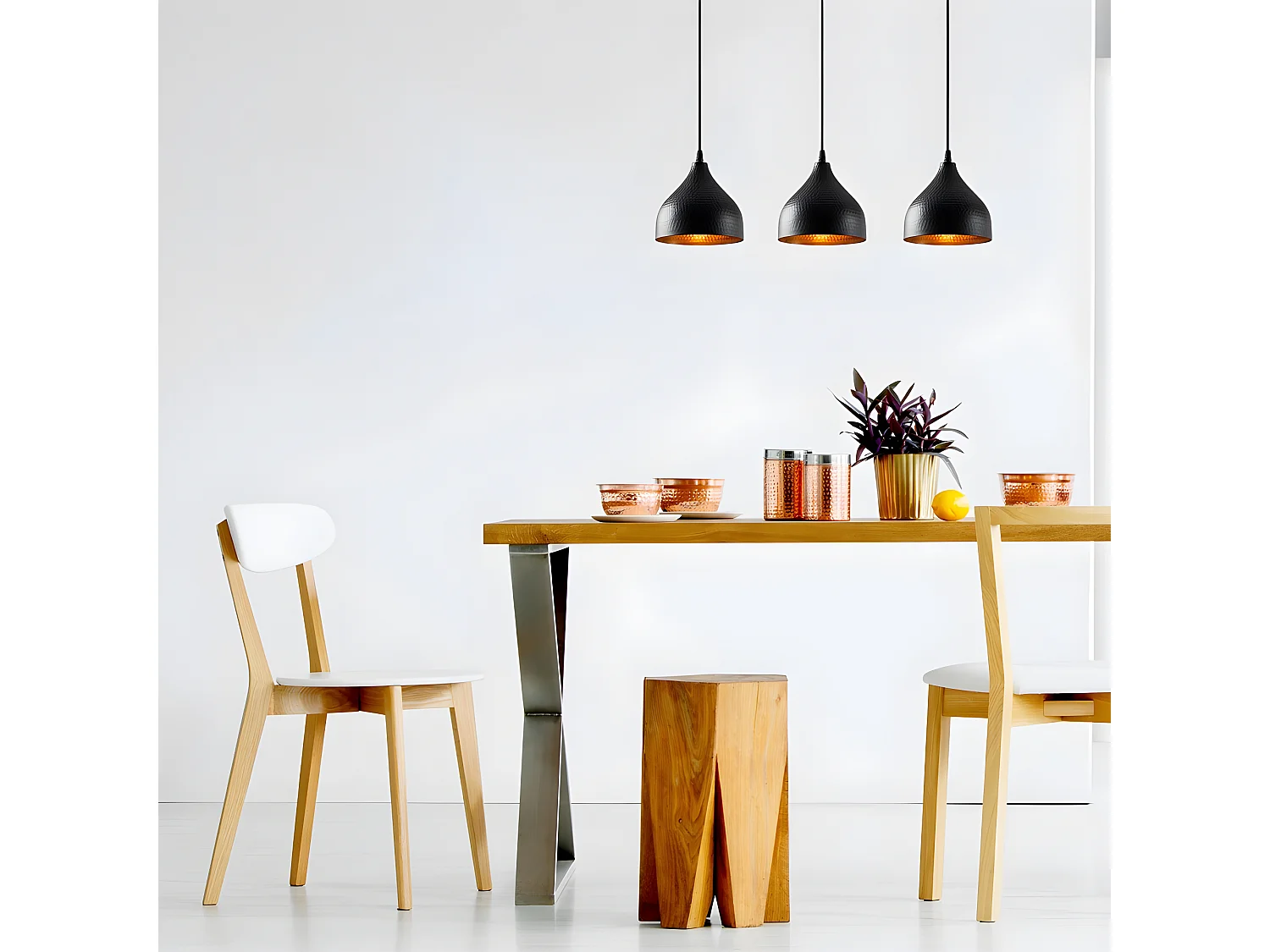 Lineaire Hanglamp Asney met 3 lampenkappen met zwart reliëfeffect 3xE27