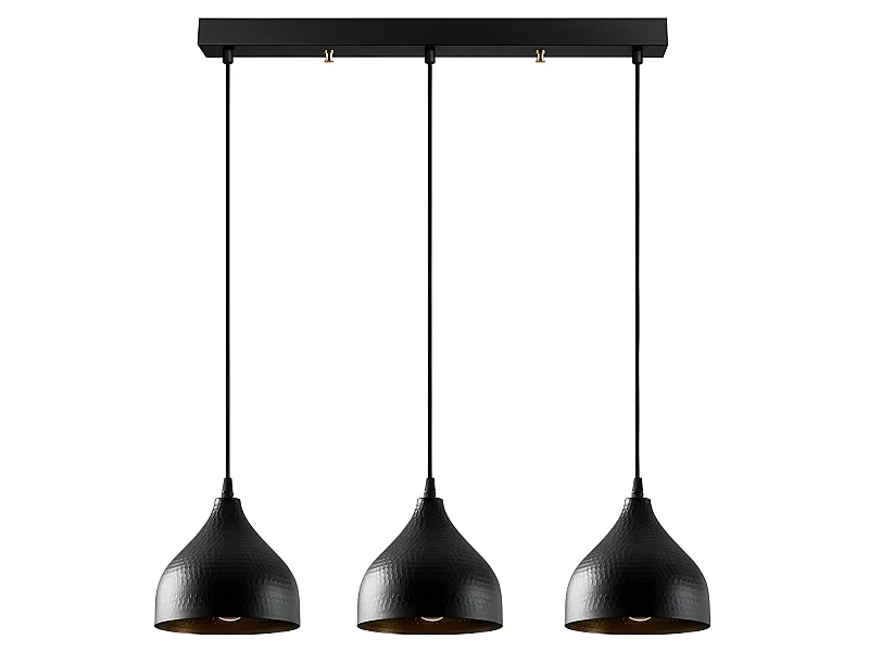 Suspension linéaire Asney avec 3 abat-jour effet relief noir 3xE27