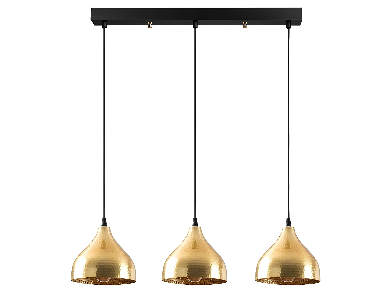 Lineaire Hanglamp Asney met 3 gouden metalen lampenkappen 3xE27