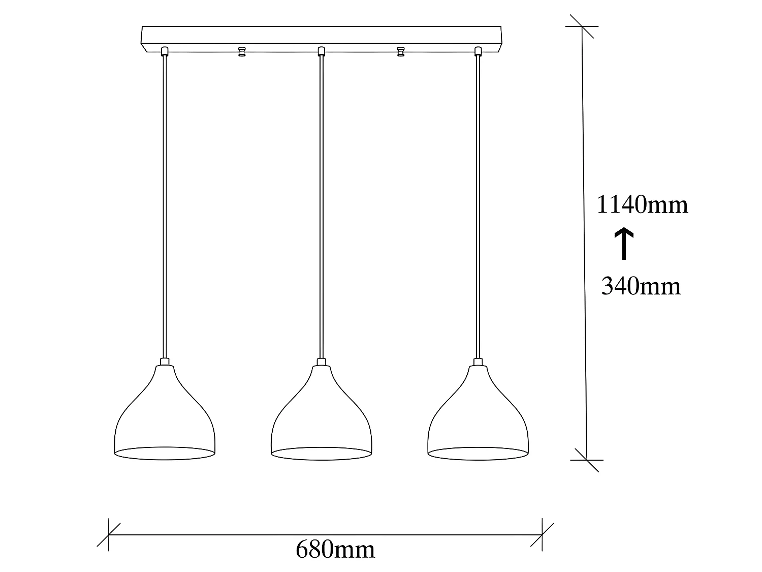 Suspension linéaire moderne Asney avec 3 abat-jour en métal doré 3xE27