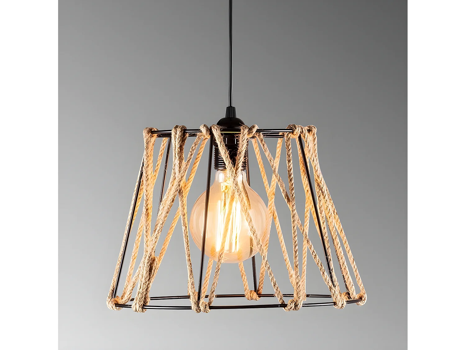 Rustiek - Hanglamp Kavana met touw en metalen lampenkap 1xE27 ø30cm