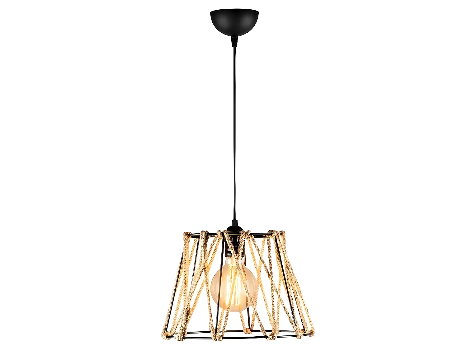 Rustiek - Hanglamp Kavana met touw en metalen lampenkap 1xE27 ø30cm