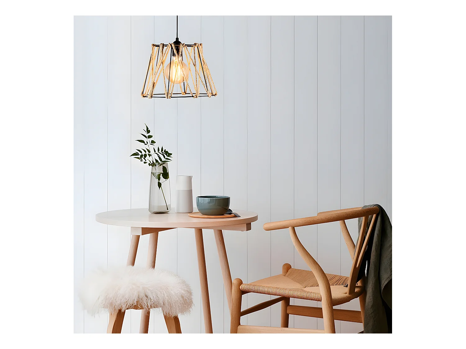 Suspension rustique Kavana avec abat-jour en corde et métal 1xE27 ø30cm