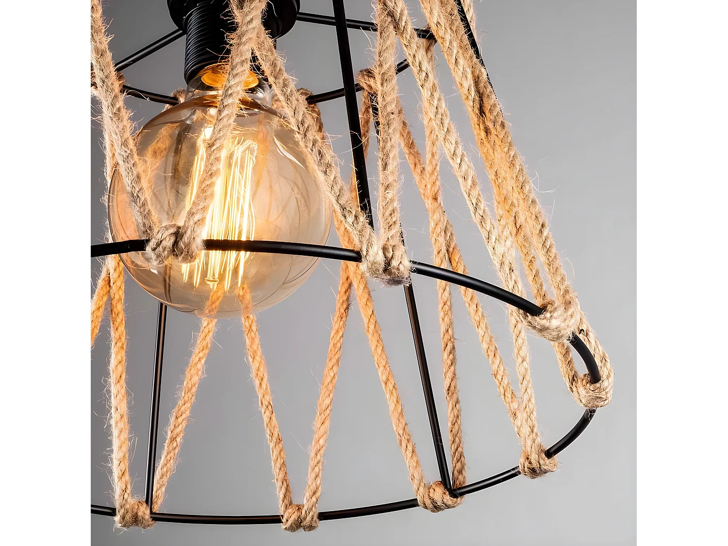 Lampada a sospensione rustica Kavana con corda e paralume in metallo 1xE27 ø30cm