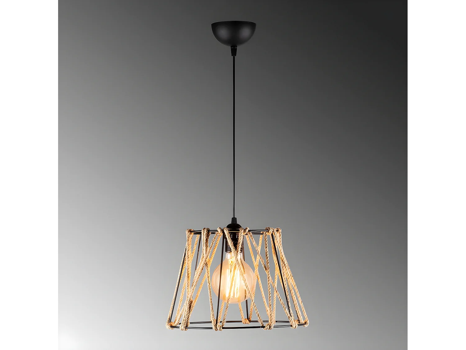 Lampada a sospensione rustica Kavana con corda e paralume in metallo 1xE27 ø30cm