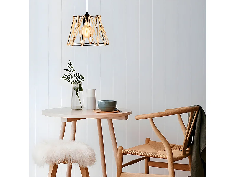 Suspension rustique Kavana avec abat-jour en corde et métal 1xE27 ø30cm