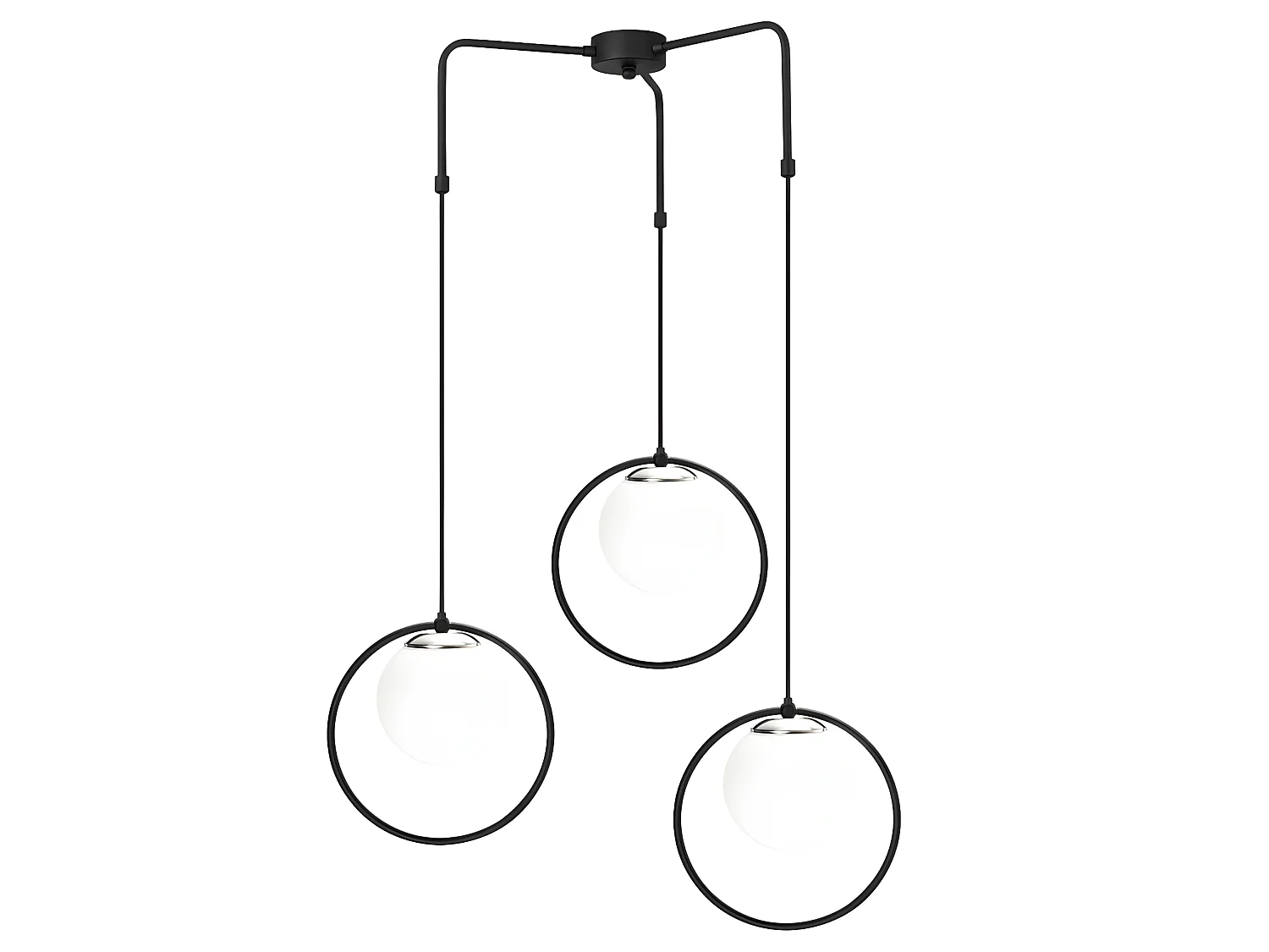 Pendelleuchte Escott mit schwarzer Ringform und 3 Glaskugeln 3xE27
