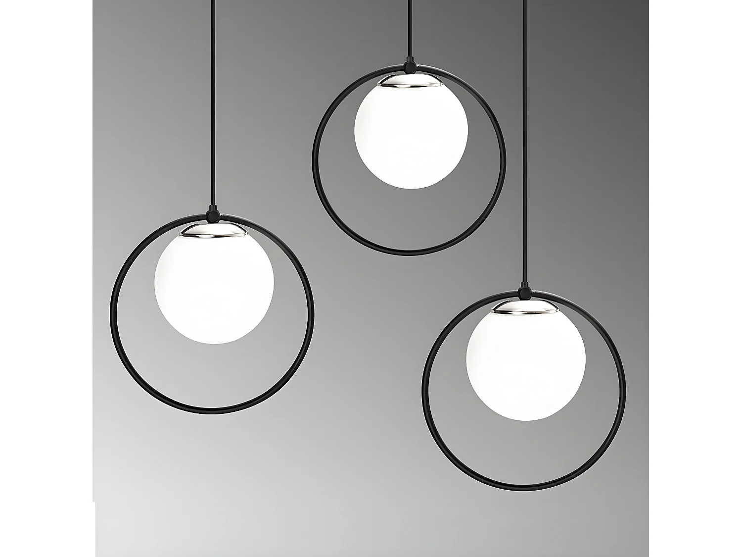 Pendelleuchte Escott mit schwarzer Ringform und 3 Glaskugeln 3xE27