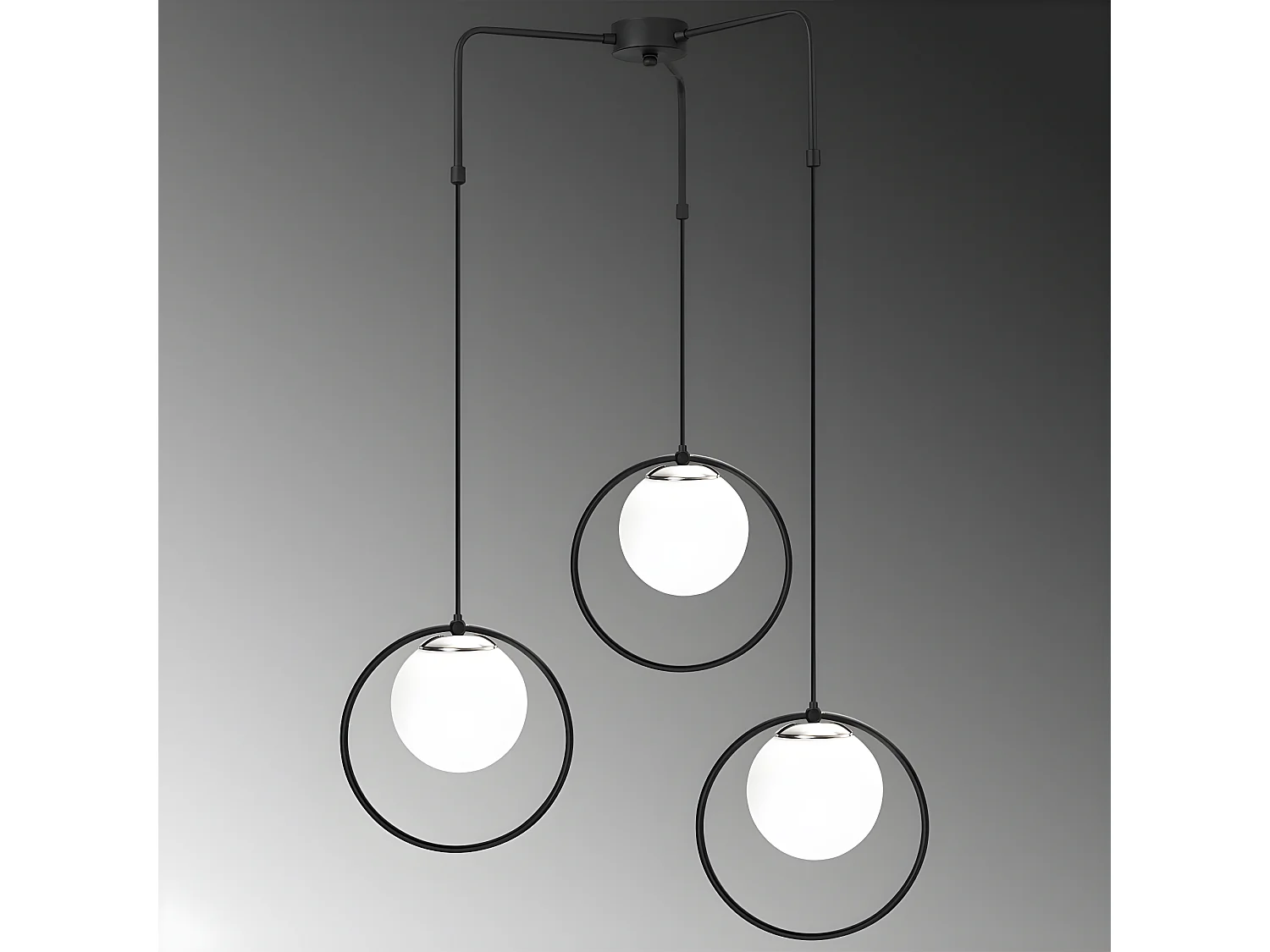 Pendelleuchte Escott mit schwarzer Ringform und 3 Glaskugeln 3xE27