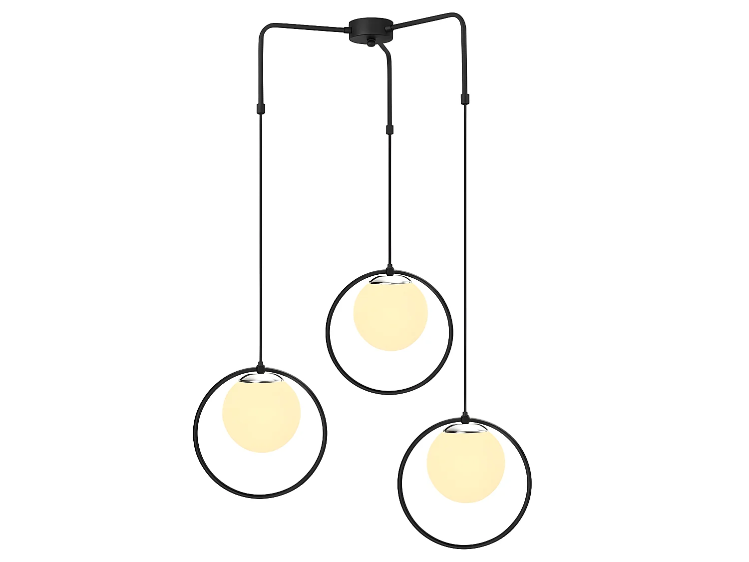 Pendelleuchte Escott mit schwarzer Ringform und 3 Glaskugeln 3xE27