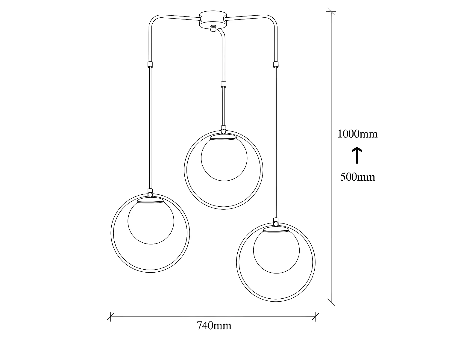 Pendelleuchte Escott mit schwarzer Ringform und 3 Glaskugeln 3xE27