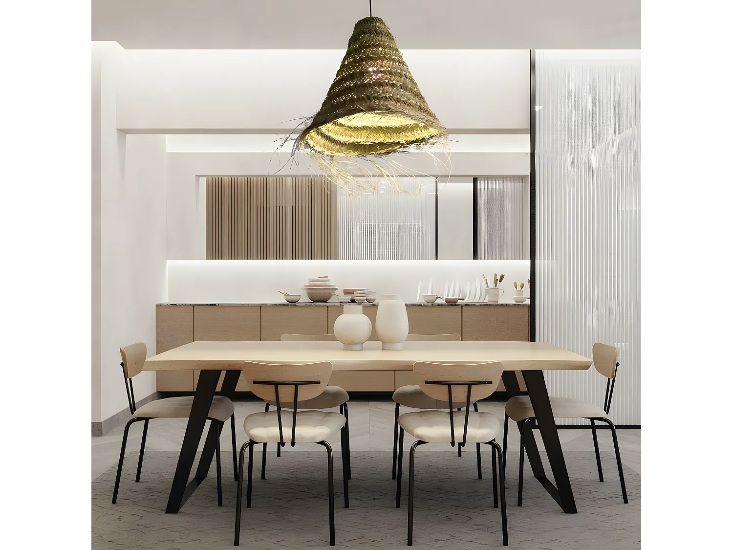 Pendelleuchte Nidas im Boho-Chic-Stil mit Lampenschirm aus Espartogras 1xE27 ø54cm