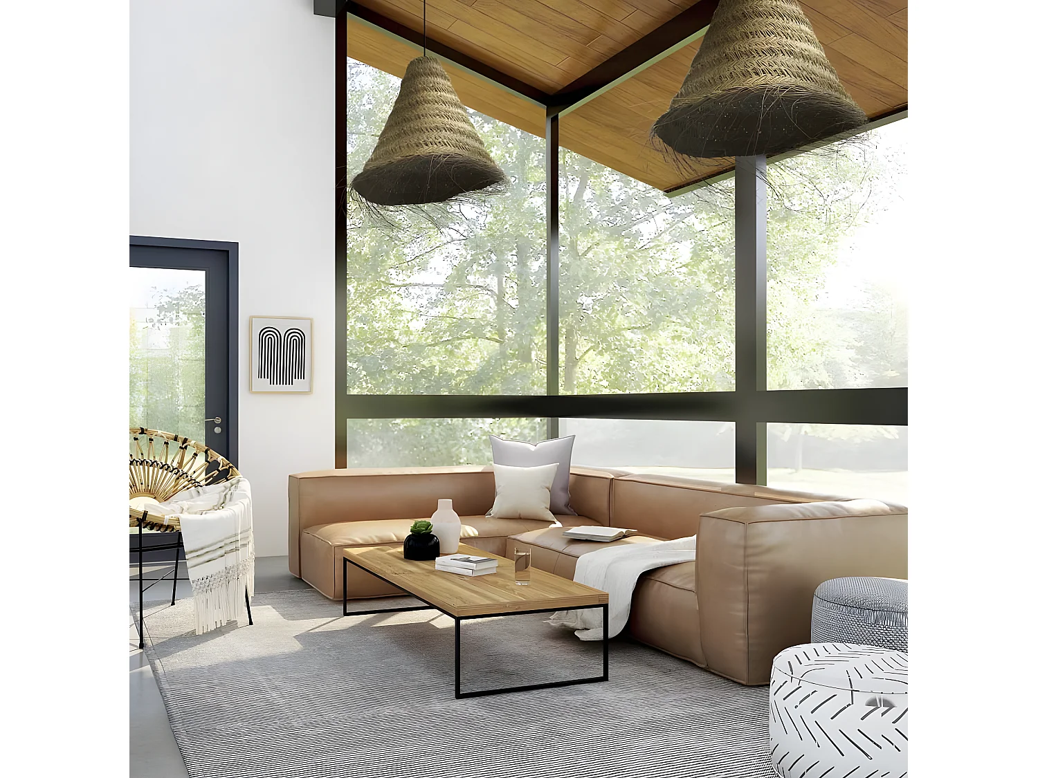 Pendelleuchte Nidas im Boho-Chic-Stil mit Lampenschirm aus Espartogras 1xE27 ø54cm