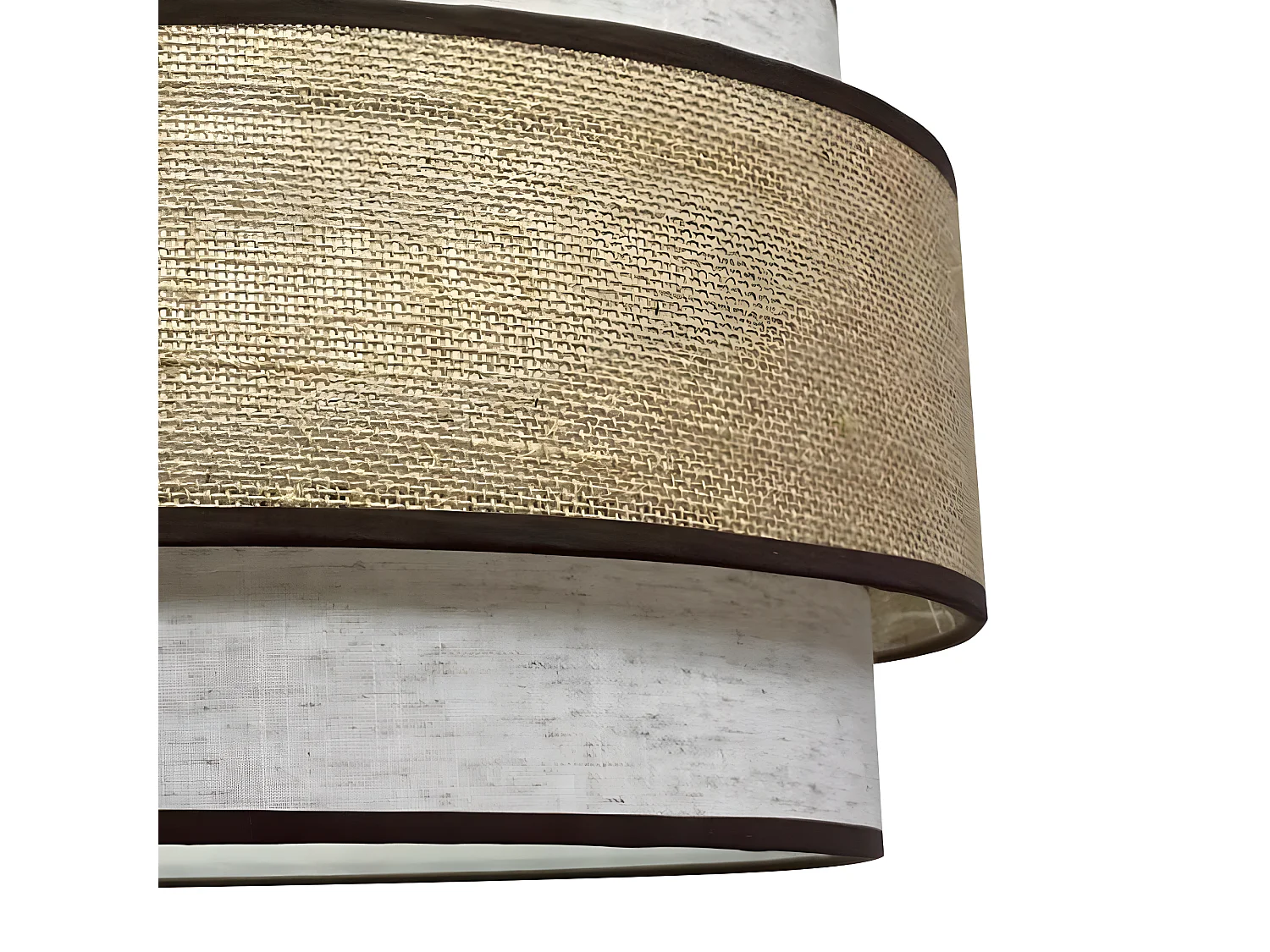 Lámpara colgante artesanal Amit con pantalla marrón jaspeado y franja de saco 1xE27 ø40cm