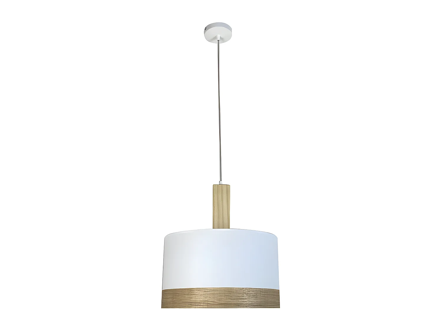 Suspension Larsvon avec abat-jour en tissu et détail plateau en bois 1xE27 ø40cm