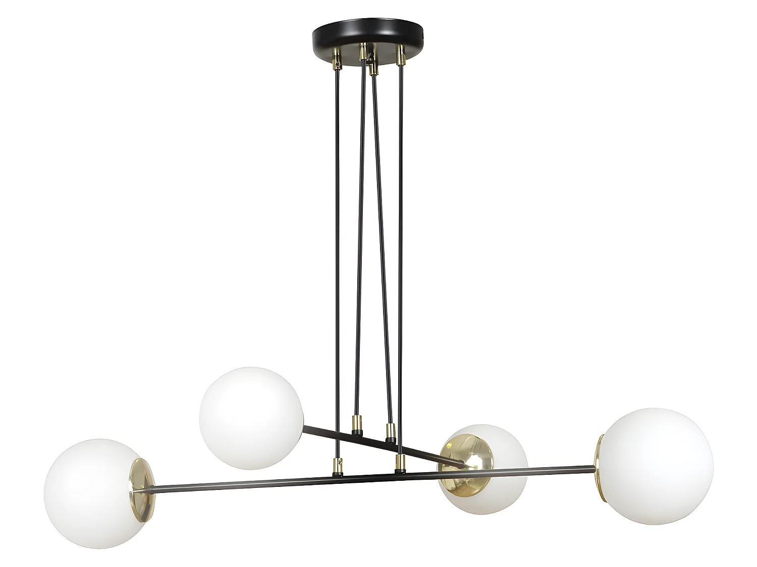 Pendelleuchte Signo mit schwarzen Metallstangen und 4 Glaskugeln 4xE14 ø75cm