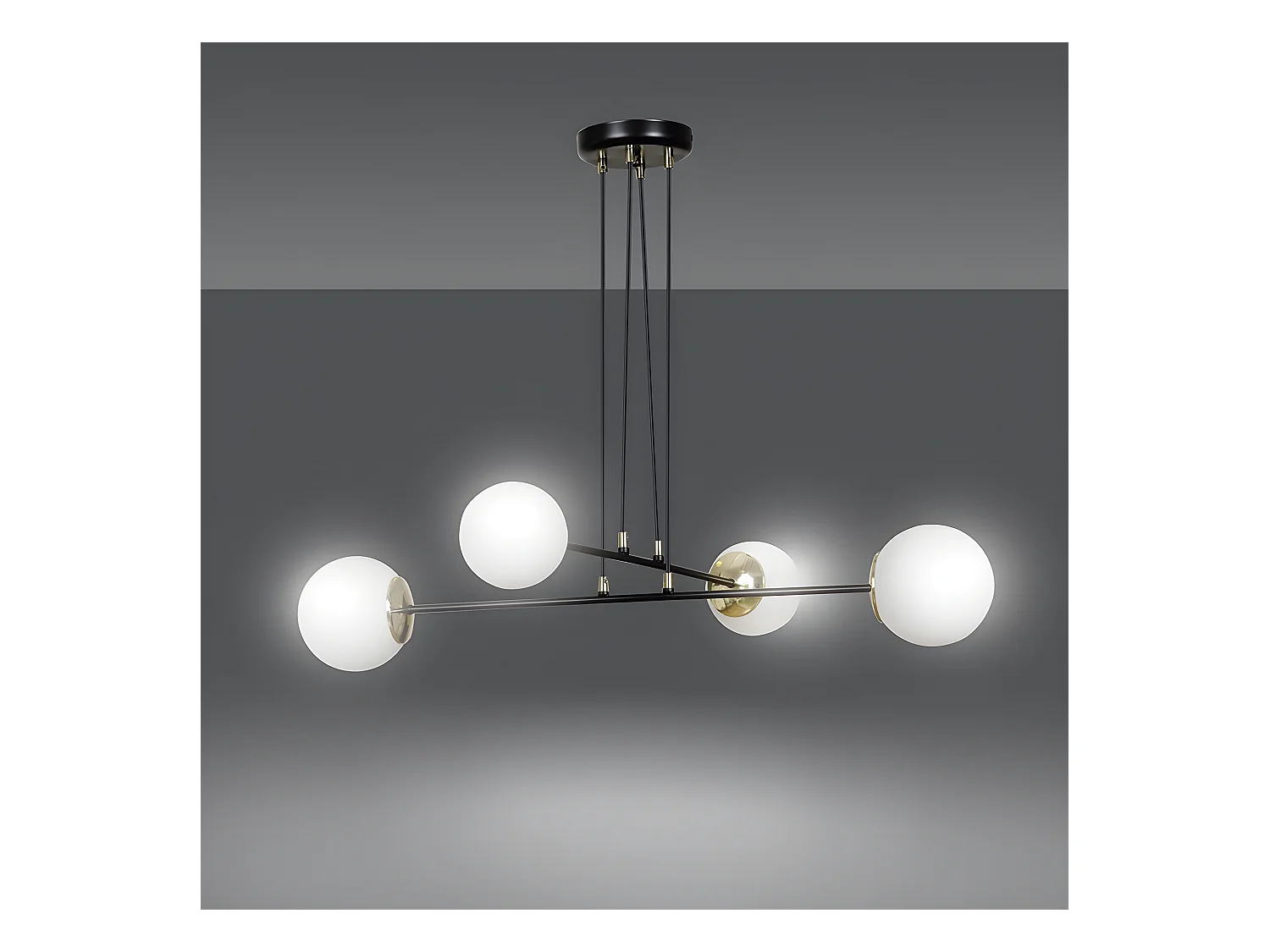 Suspension Signo avec barres en métal noir et 4 sphères en verre 4xE14 ø75cm