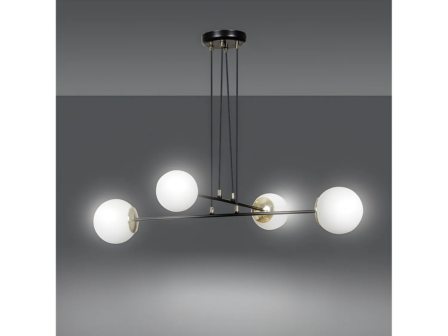 Signo hanglamp met zwarte metalen staven en 4 glazen bollen 4xE14 ø75cm