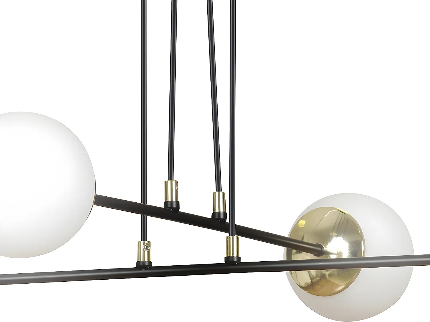 Signo hanglamp met zwarte metalen staven en 4 glazen bollen 4xE14 ø75cm