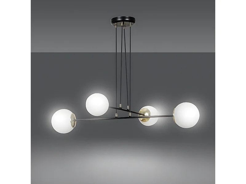 Suspension Signo avec barres en métal noir et 4 sphères en verre 4xE14 ø75cm