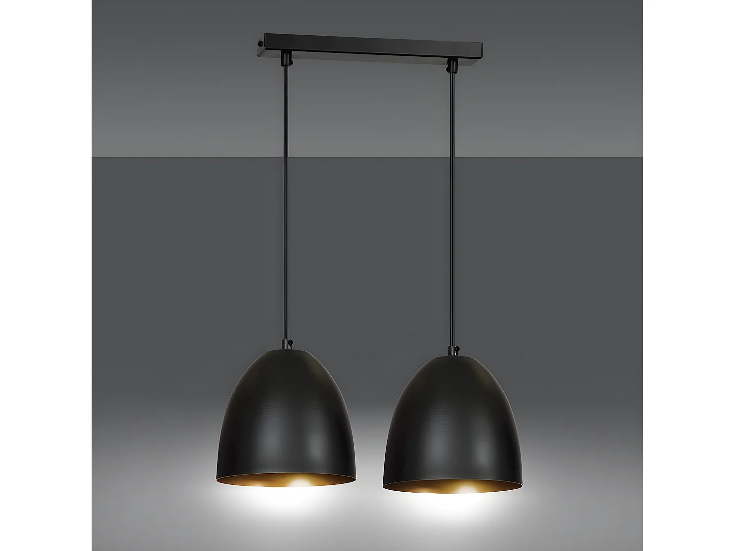 Deckenleuchte Jonix mit 2 kuppelförmigen Lampenschirmen Schwarz und Gold 2xE27