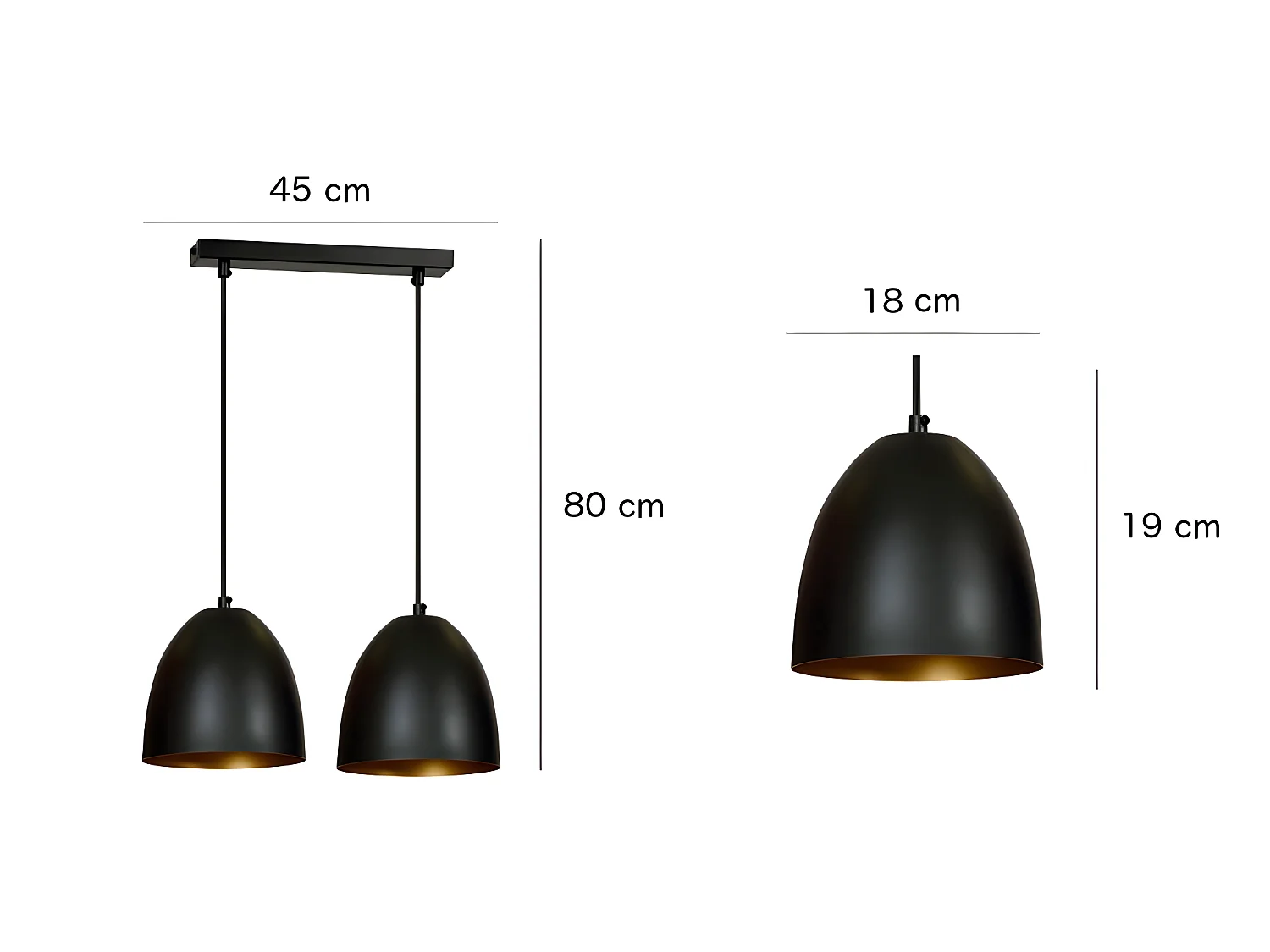 Deckenleuchte Jonix mit 2 kuppelförmigen Lampenschirmen Schwarz und Gold 2xE27