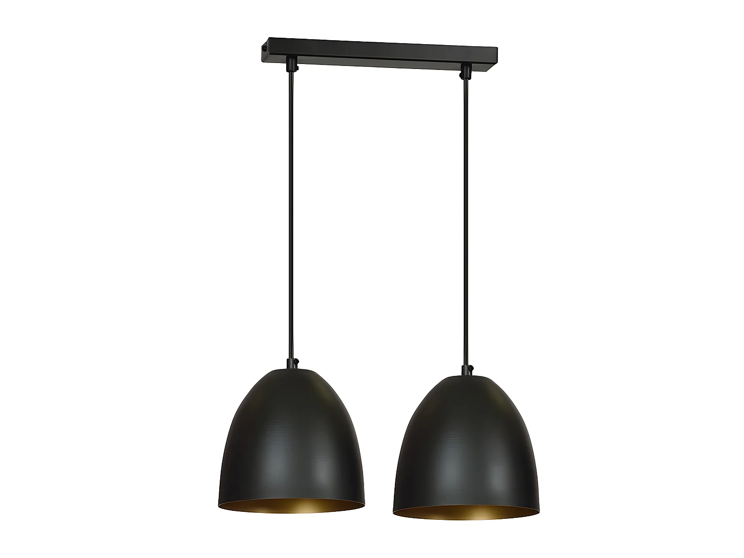 Regleta de techo Jonix nórdico con 2 pantallas en forma de cúpula negro y dorado 2xE27