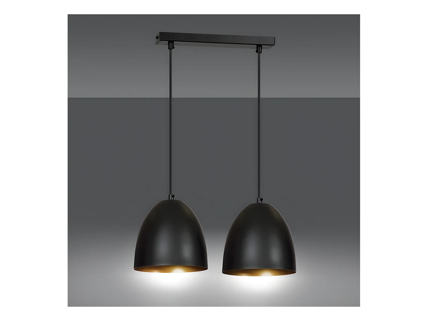 Regleta de techo Jonix nórdico con 2 pantallas en forma de cúpula negro y dorado 2xE27