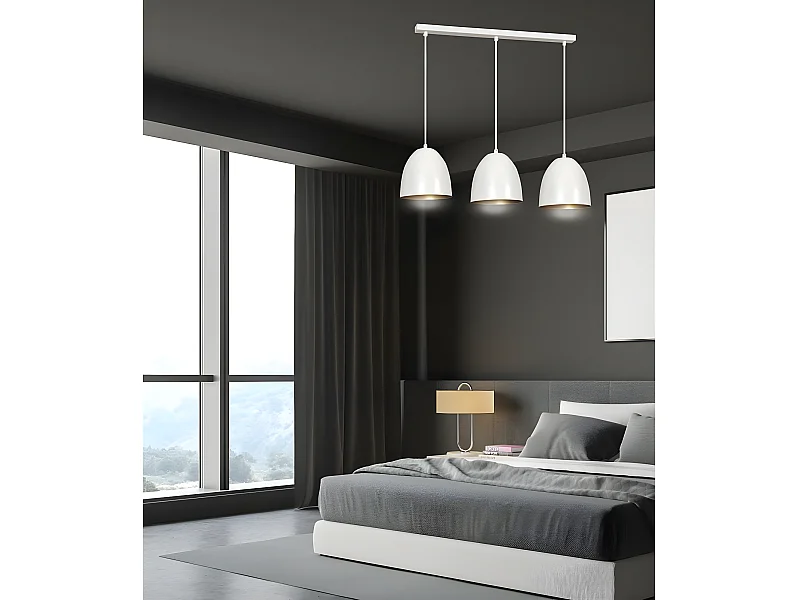 Plafondlamp Jonix  met 3 witte en gouden koepelvormige lampenkappen 3xE27