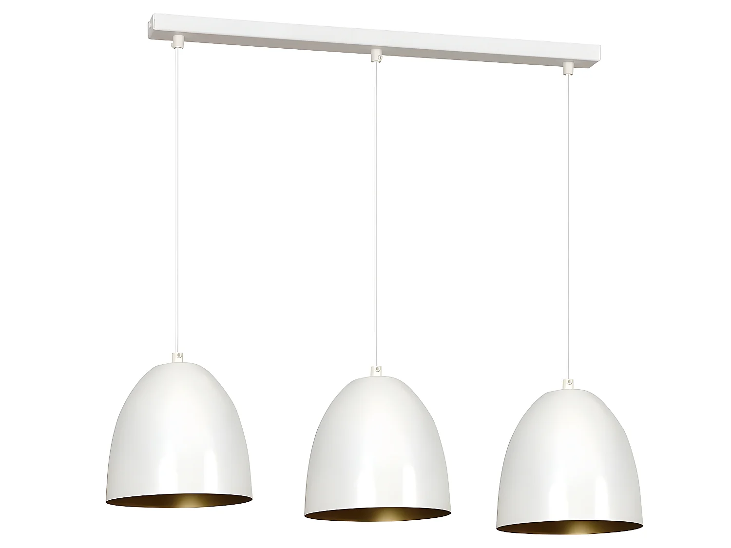 Suspension linéaire nordique Jonix avec 3 abat-jour en forme de dôme blanc et doré 3xE27