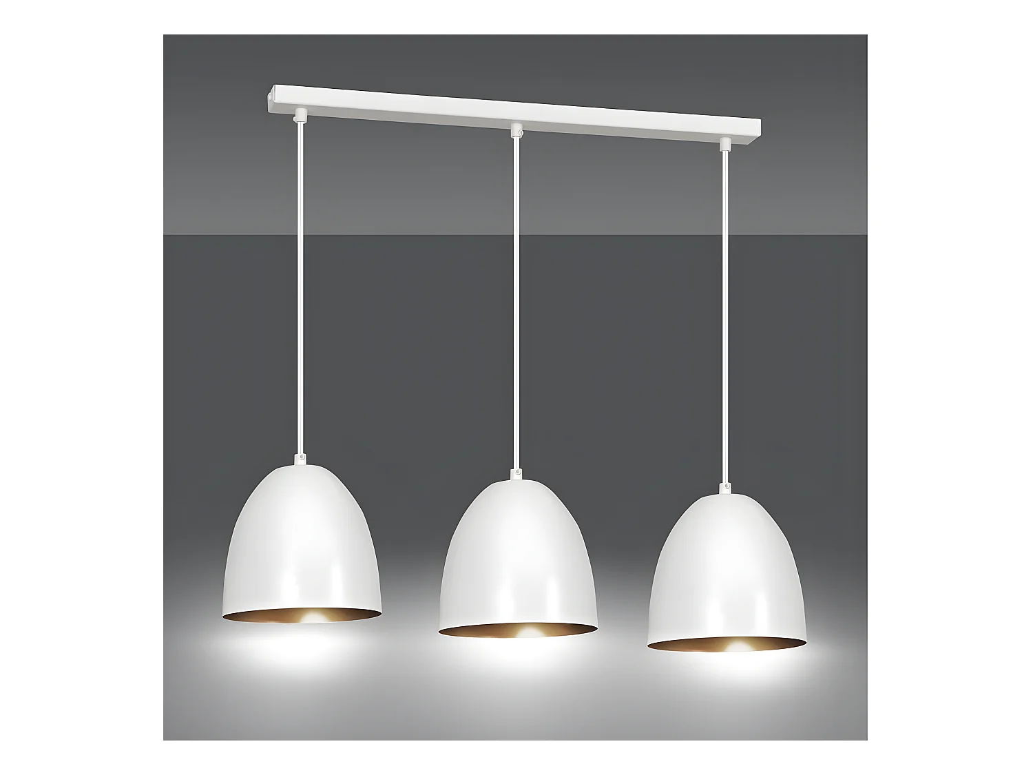 Regleta de techo Jonix nórdico con 3 pantallas en forma de cúpula blanco y dorado 3xE27