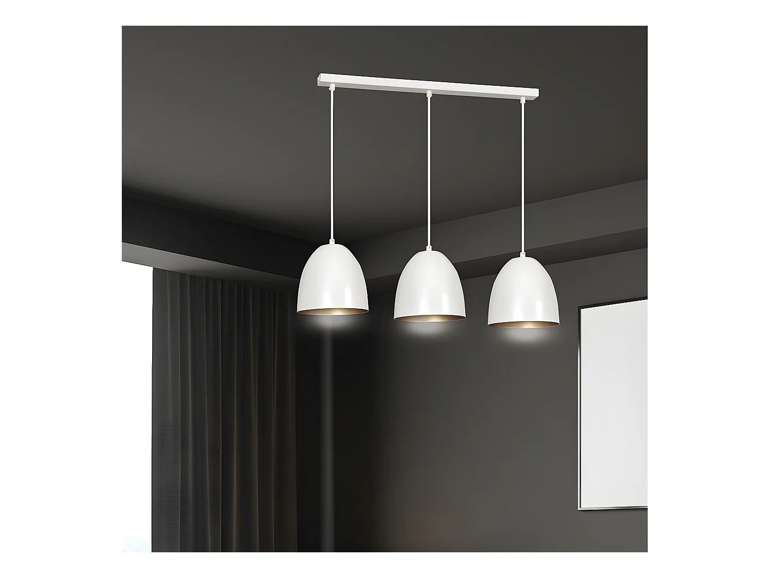 Regleta de techo Jonix nórdico con 3 pantallas en forma de cúpula blanco y dorado 3xE27