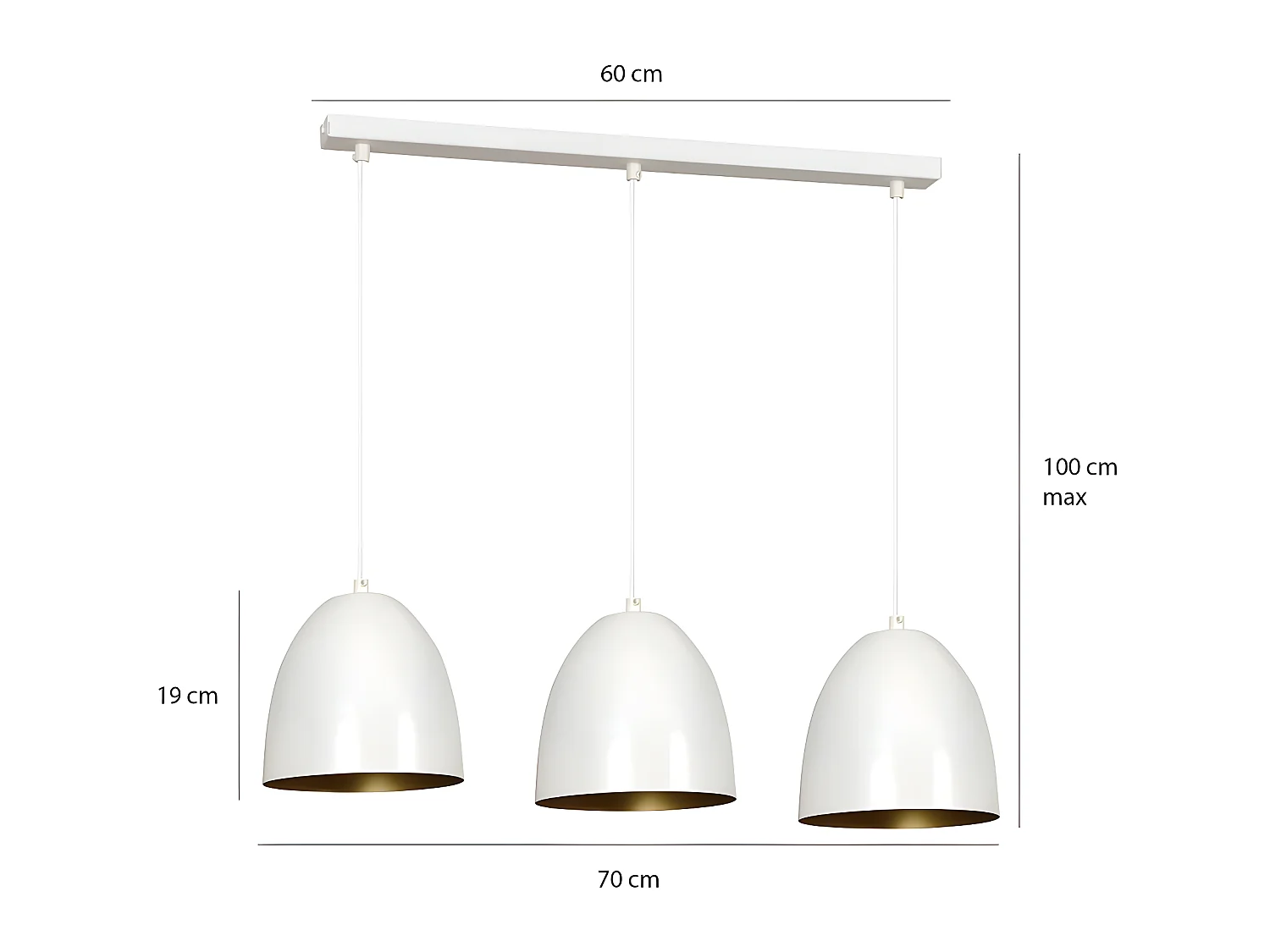 Regleta de techo Jonix nórdico con 3 pantallas en forma de cúpula blanco y dorado 3xE27