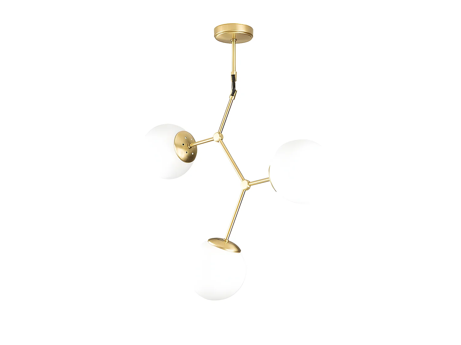 Plafonnier Mulen nordique doré antique avec 3 sphères en verre 3xE27