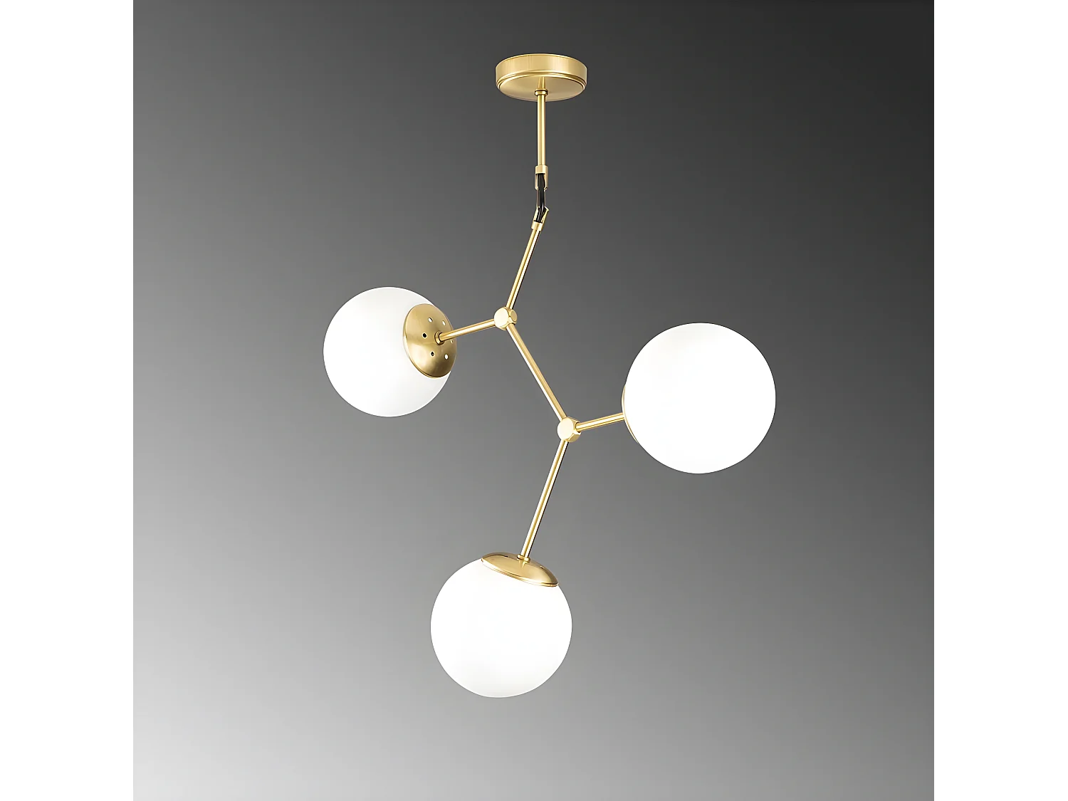 Plafonnier Mulen nordique doré antique avec 3 sphères en verre 3xE27