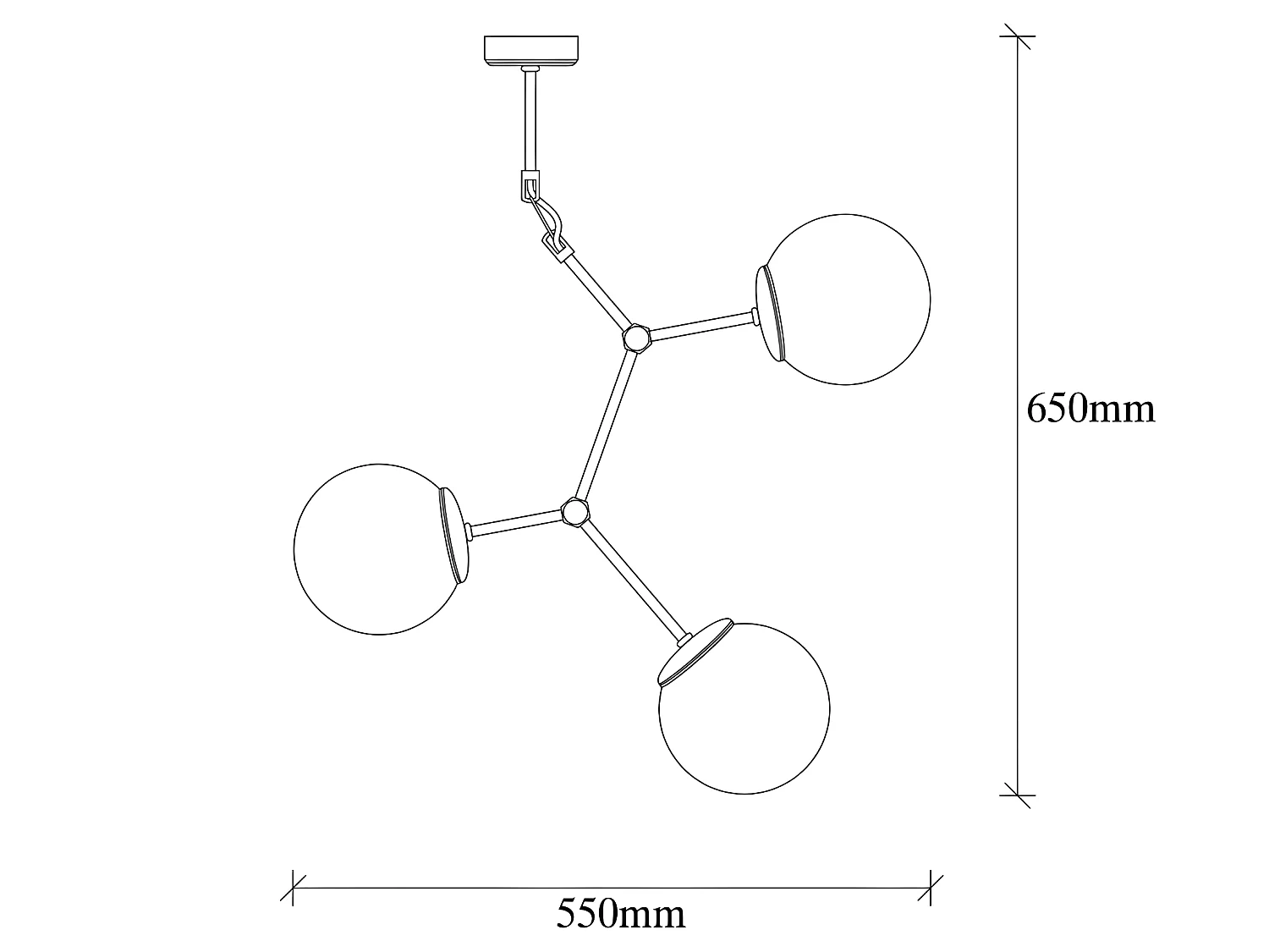 Plafonnier Mulen nordique doré antique avec 3 sphères en verre 3xE27